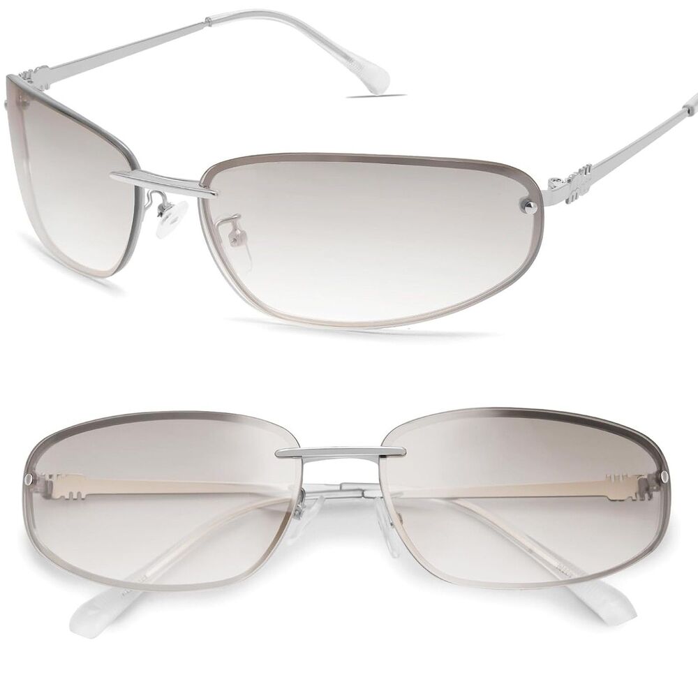 Unisex Silver Gray Rimless Rectangle Gradient Y2K Retro Fashion Style Sunglasses